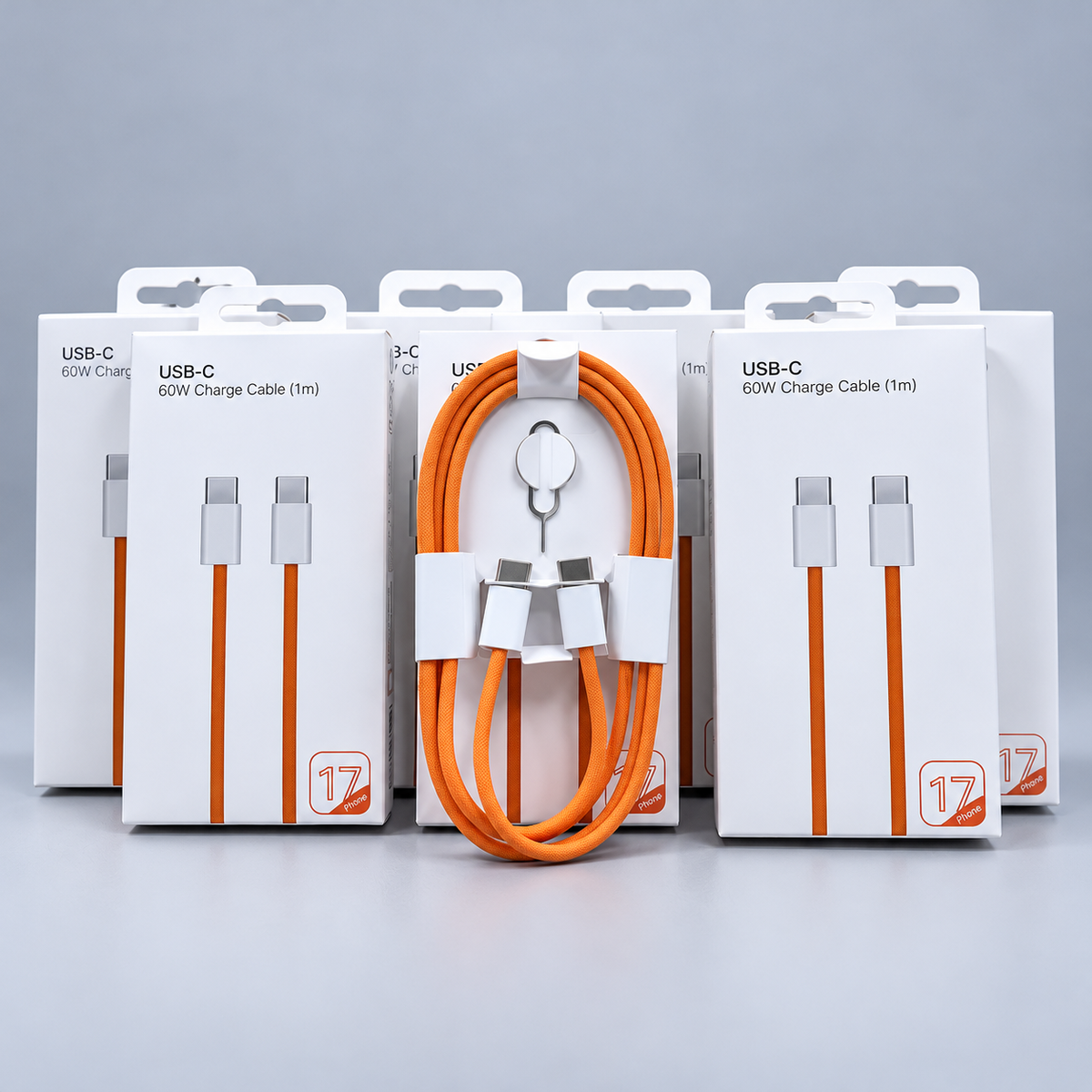 20 Orange Braided USB-C to USB-C Charging Cables