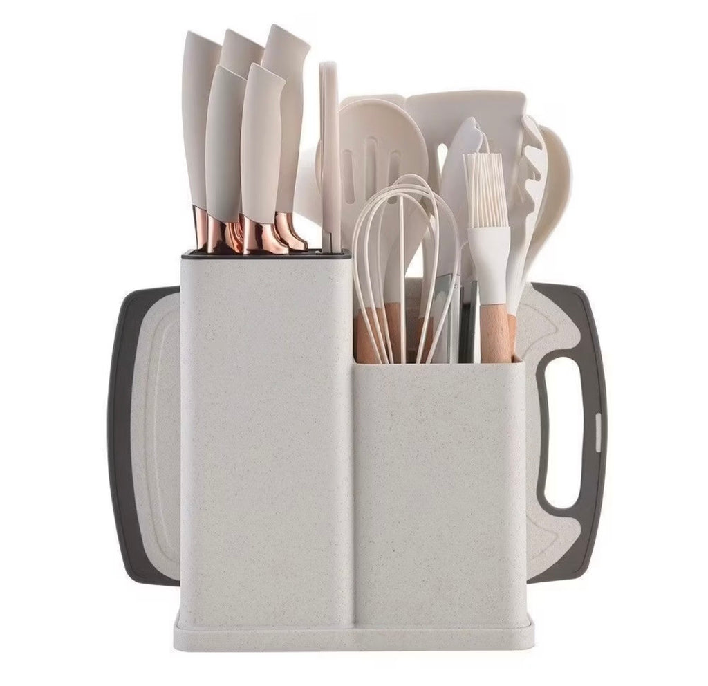 5, 19-Piece Silicone Kitchen Utensil and Knife Set