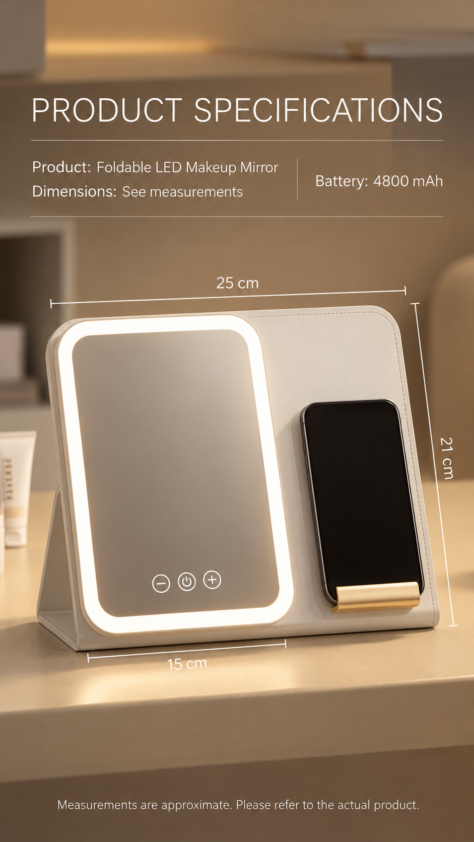 5, Portable Foldable LED Makeup Mirror with Phone Stand