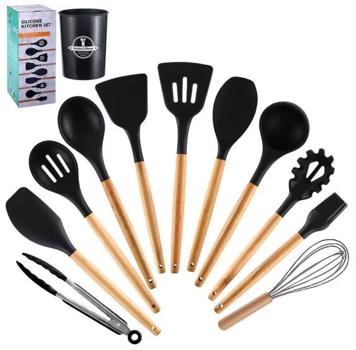 5, 19-Piece Silicone Kitchen Utensil and Knife Set